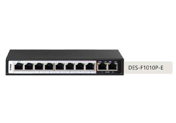 D-Link DES-F1010P-E/B 10-port Fast Ethernet Unmanaged Long Range 250m PoE+ Surveillance Switch